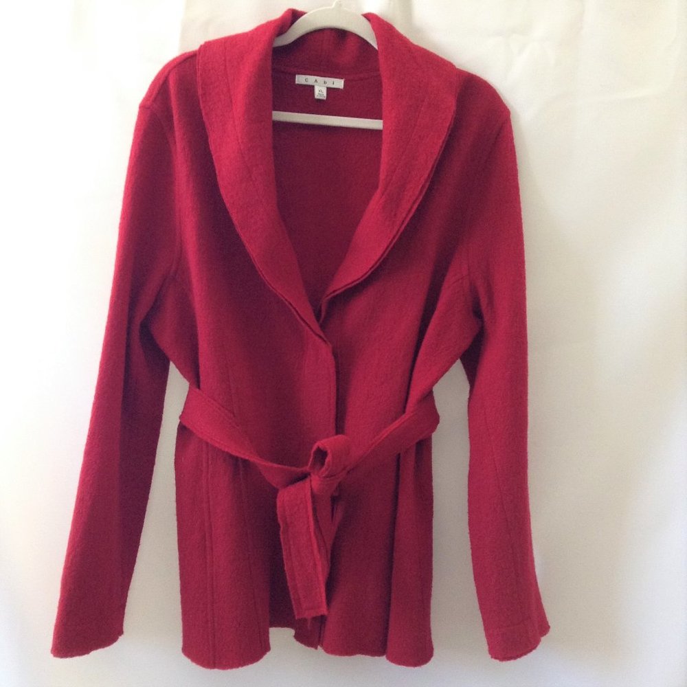 CAbi Jacket XL Wool Belted Lightweight Red